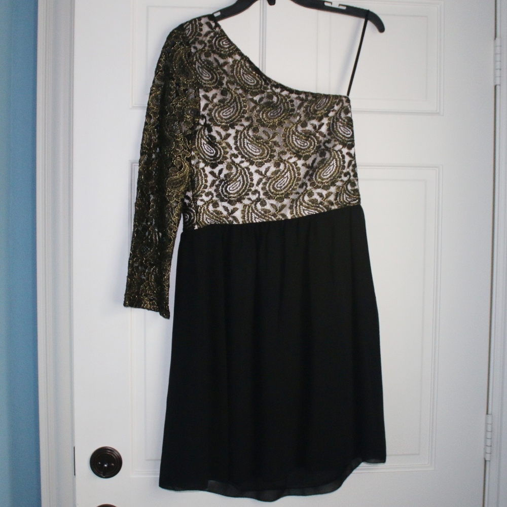 Black Lace and Gold Embroidery Dress